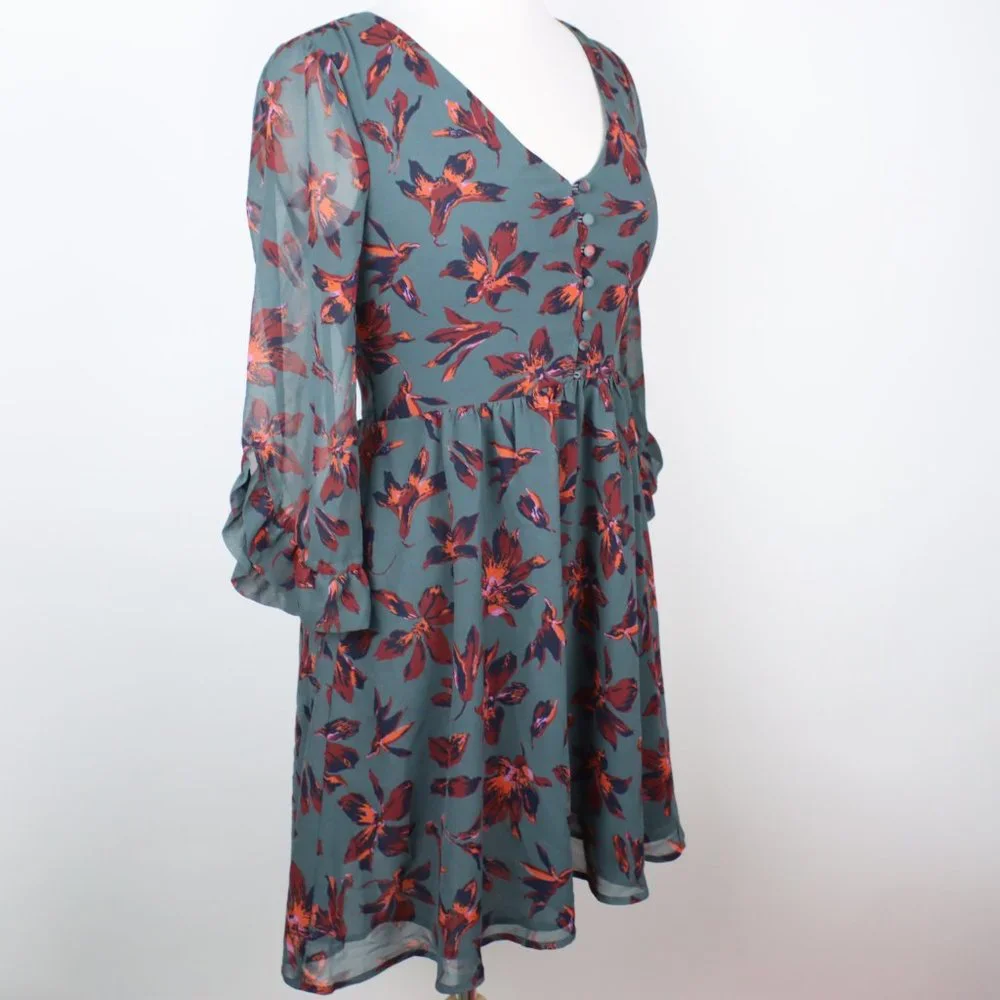 Madewell Womens Size 0 Moonblossom Ruffle-Sleeve Dress